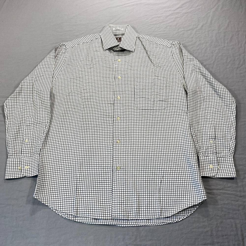 VINTAGE Peter Millar Shirt Adult Large White Black 15.5R‎ Button Up Casual Mens